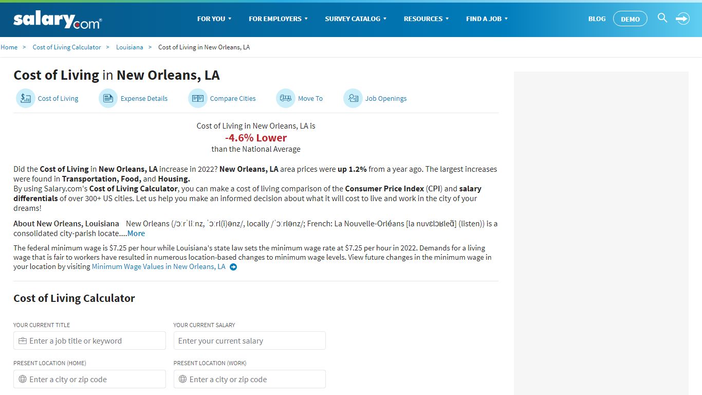 Cost of Living in New Orleans, LA - Salary.com